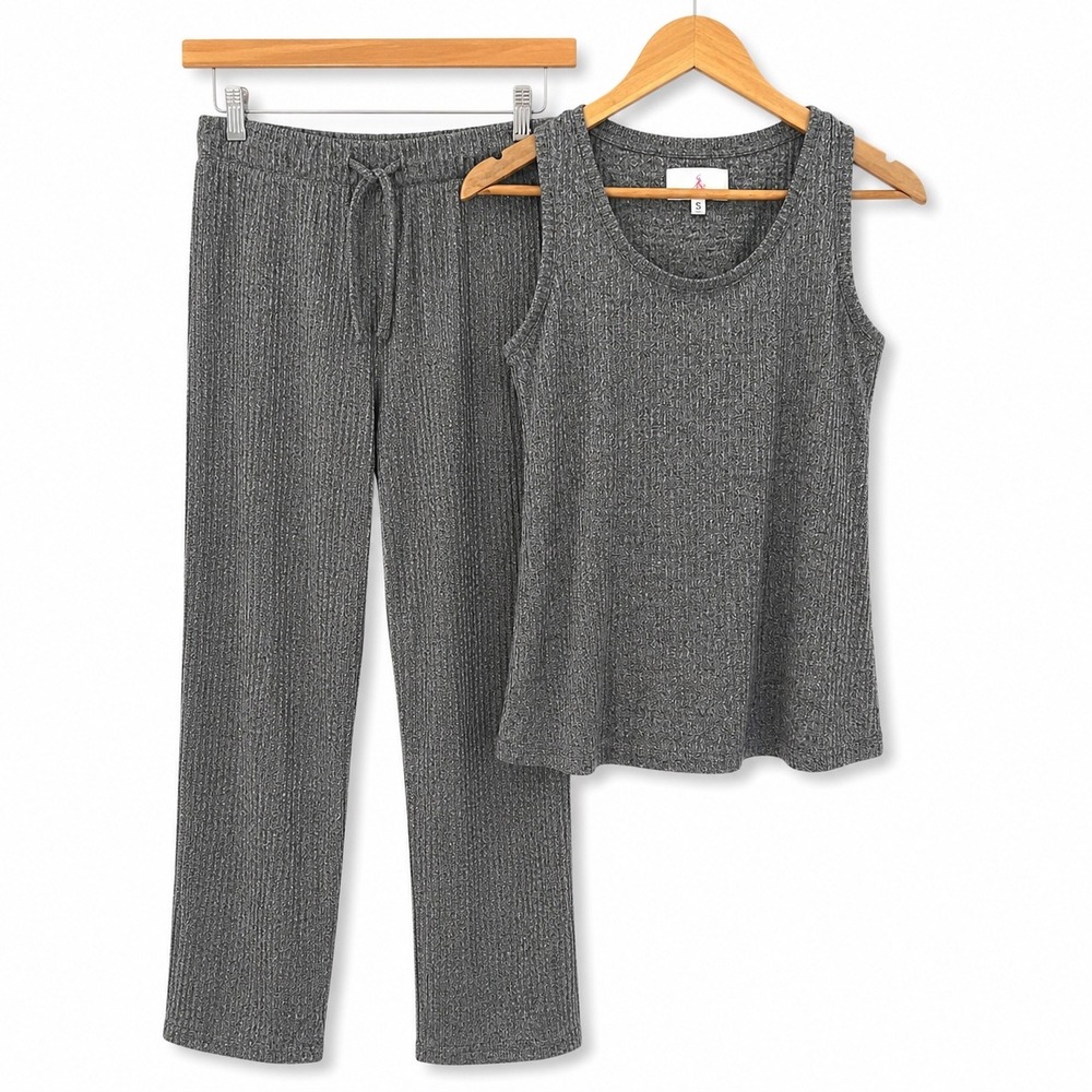 Stars Above Women Gray Ribbed Knit Lounge Set Tank Top and Pants Small NWOT